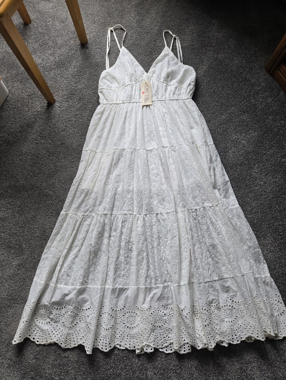 Southern Fried Chics White Eyelet Maxi Dress with Spaghetti Straps